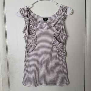Anthropologie Deletta Tan & White Nautical Striped Tank w/Pleated Details Size S